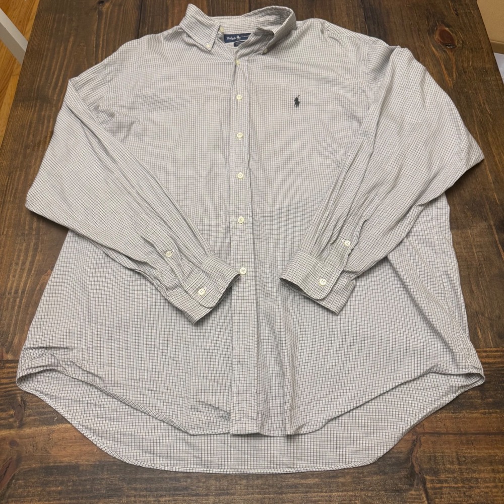 Ralph Lauren Yarmouth Button Down Shirt Mens Cotton‎ Checkered Plaid, 17 34/35